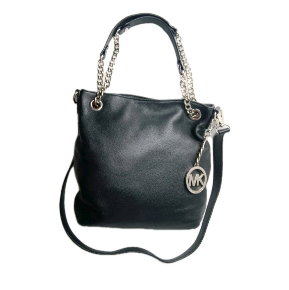 Michael Kors Jet Set Chain Medium Shoulder Tote Black Pebbled Leather Bag - Picture 5 of 11